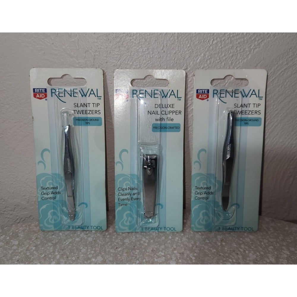 2 Pair‎ {Rite Aid} [Renewal] Slant Tip Tweezers & 1 Deluxe Nail Clipper w/File~